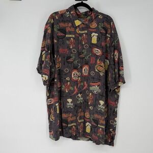 Big Dogs Chill and Grill BBQ Novelty Rayon Button Up Shirt Mens XL Gray BBQ Time